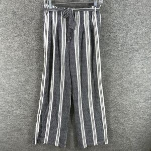 Indigo Rising Pants Women M Medium Gray Striped High Rise Flat Front Belted